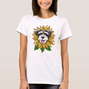 Schnauzer Dog Face on a Sunflower T-Shirt