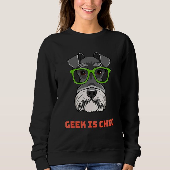 Schnauzer Dog Geek Portrait Smart Glasses Dog Nerd Sweatshirt (Front)