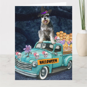 Schnauzer Dog Halloween Truck Scary Night  Card