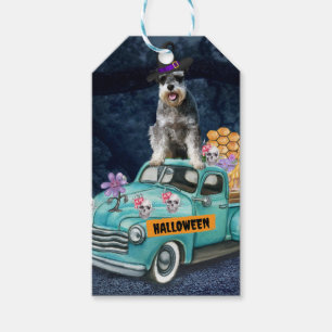 Schnauzer Dog Halloween Truck Scary Night Gift Tags