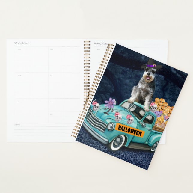 Schnauzer Dog Halloween Truck Scary Night  Planner (Display)