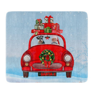 schnauzer Dog In Car With Santa Claus Cutting Board