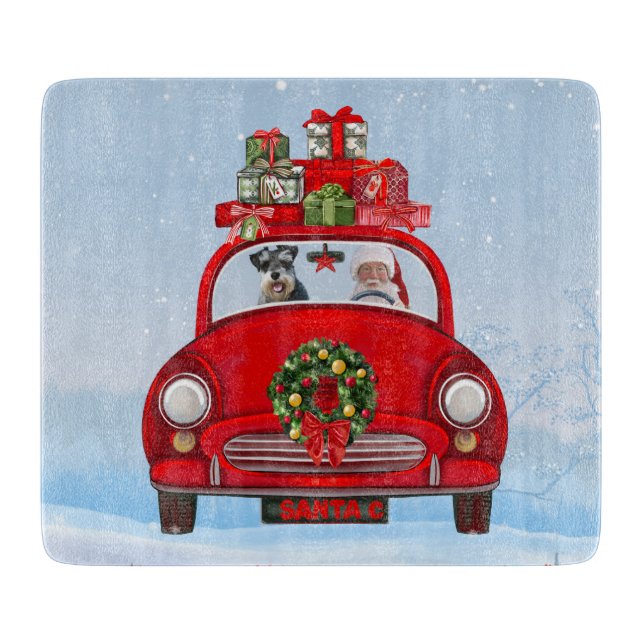 schnauzer Dog In Car With Santa Claus  Cutting Board (Front)