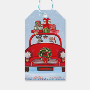 schnauzer Dog In Car With Santa Claus Gift Tags