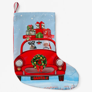 schnauzer Dog In Car With Santa Claus Small Christmas Stocking