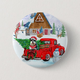 Schnauzer Dog In Christmas Delivery Truck Snow 6 Cm Round Badge