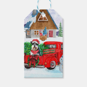 Schnauzer Dog In Christmas Delivery Truck Snow  Gift Tags