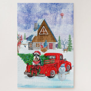 Schnauzer Dog In Christmas Delivery Truck Snow  Jigsaw Puzzle