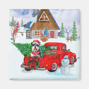 Schnauzer Dog In Christmas Delivery Truck Snow Magnet