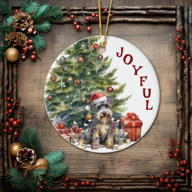 Schnauzer Dog in Christmas Lights Ceramic Tree Decoration (Creator Uploaded)