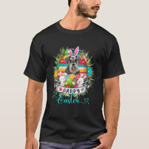 Schnauzer Dog In Easter Eggs Basket Bunnies Happy T-Shirt