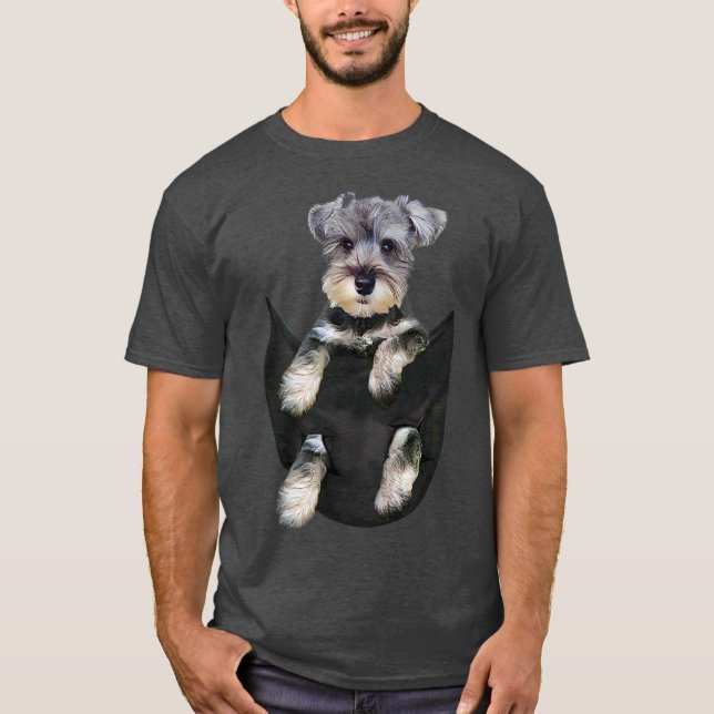 Schnauzer Dog in Pocket Puppy Gifts T-Shirt (Front)