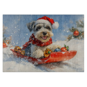 Schnauzer Dog in Sledge Let it Snow Christmas Cutting Board