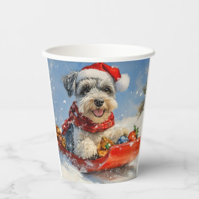 Schnauzer Dog in Sledge Let it Snow Christmas Paper Cups (Front)