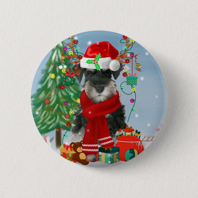 Schnauzer Dog in Snow Christmas  6 Cm Round Badge (Front)