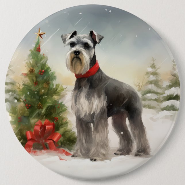 Schnauzer Dog in Snow Christmas 6 Cm Round Badge (Front)