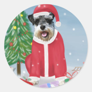 Schnauzer Dog in Snow Christmas  Classic Round Sticker