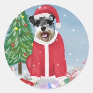 Schnauzer Dog in Snow Christmas Classic Round Sticker