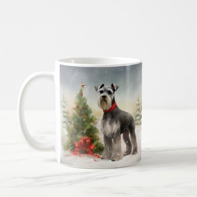 Schnauzer Dog in Snow Christmas Coffee Mug (Left)