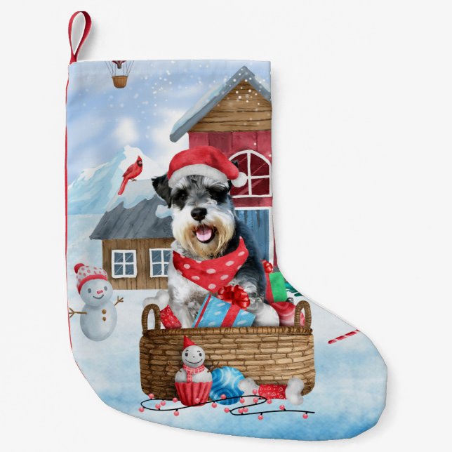 Schnauzer Dog In snow Christmas Dog House Small Christmas Stocking (Front)