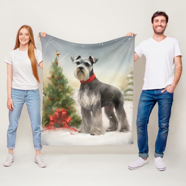 Schnauzer Dog in Snow Christmas Fleece Blanket (In Situ)