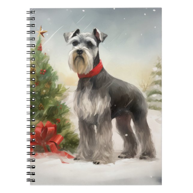 Schnauzer Dog in Snow Christmas Notebook (Front)