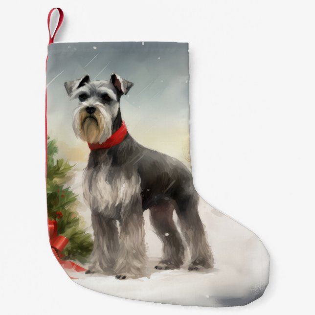Schnauzer Dog in Snow Christmas Small Christmas Stocking (Front)