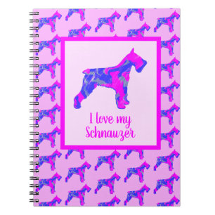 Schnauzer Dog Lover Pink & Blue Silhouette Notebook