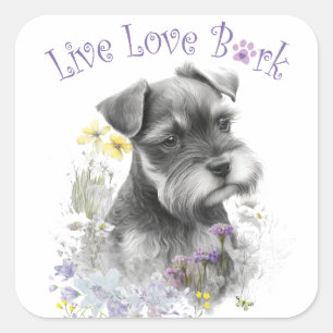 Schnauzer Dog Mum Floral Square Sticker