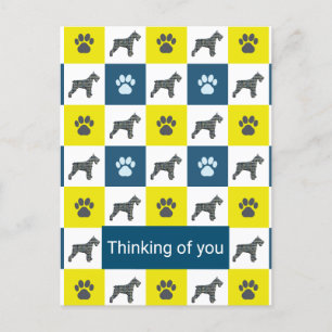 Schnauzer Dog & Paw Yellow & Blue Thinking of You Postcard