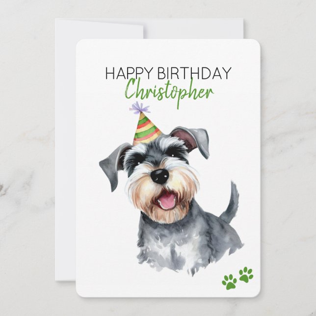 Schnauzer Dog Personalised Happy Birthday Flat Card (Front)
