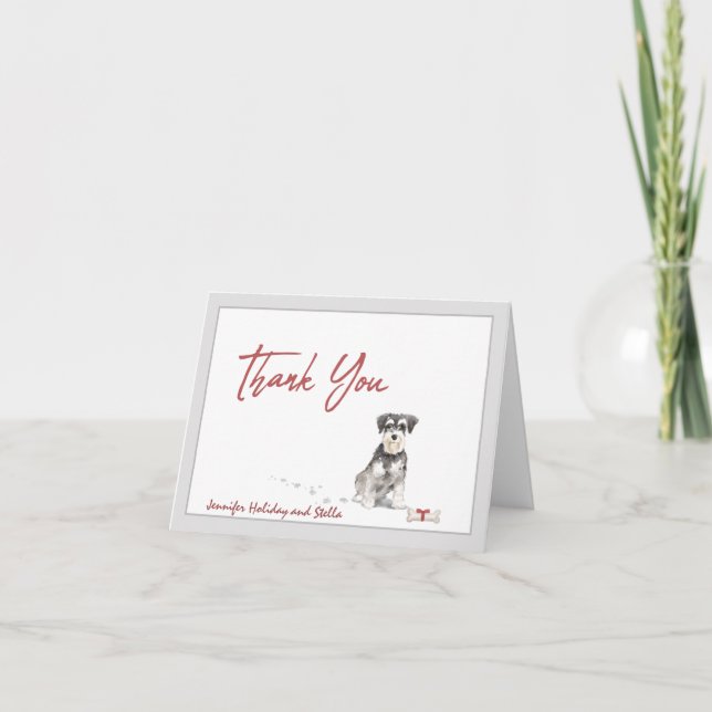 Schnauzer Dog Personalised with Bone and Ribbon   Thank You Card (Front)