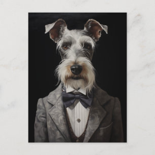 Schnauzer Dog Portrait Grey Suit Bow Tie Postcard