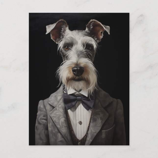 Schnauzer Dog Portrait Grey Suit Bow Tie Postcard (Front)