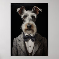 Schnauzer Dog Portrait Grey Suit Bow Tie
