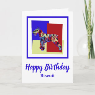 Schnauzer Dog Red Blue Yellow Birthday Card
