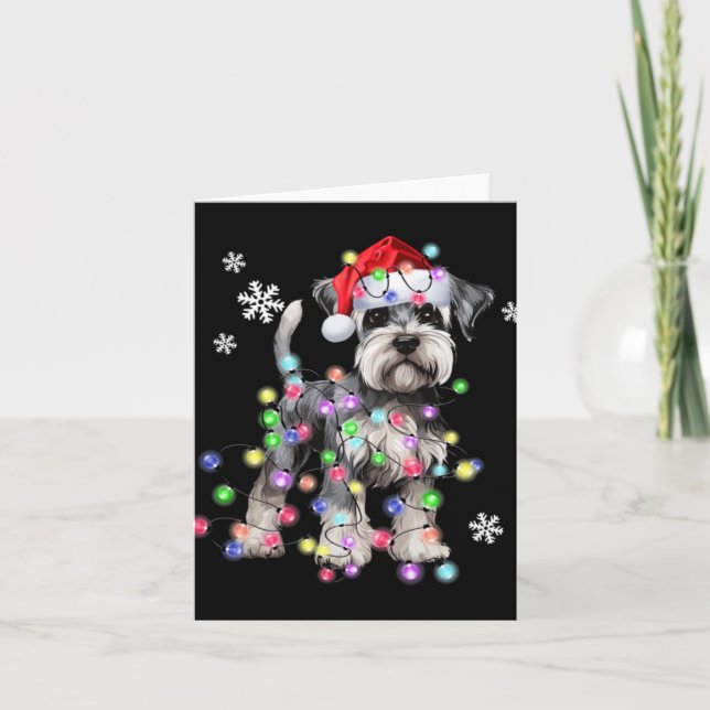 Schnauzer Dog Reindeer Christmas Lights Ugly Xmas  Card (Front)
