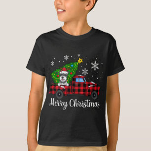 Schnauzer Dog Riding Red Truck Cute Merry Christma T-Shirt