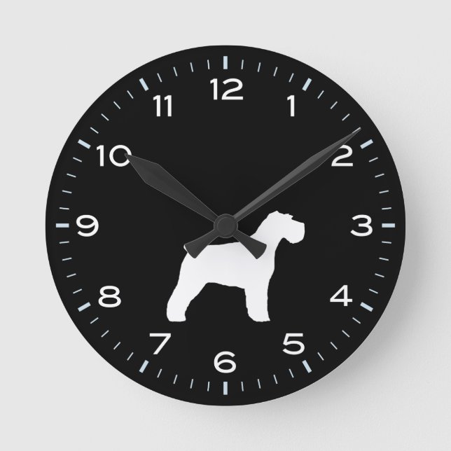 Schnauzer Dog Silhouette Black and White Round Clock (Front)
