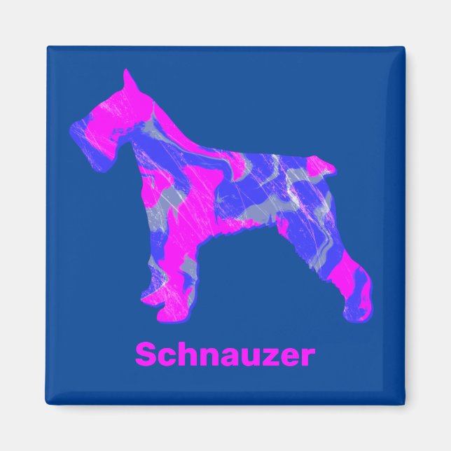 Schnauzer Dog Silhouette Crazy Hot Pink & Blue Magnet (Front)