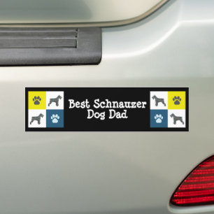 Schnauzer Dog Silhouette Yellow & Blue Grid Bumper Sticker