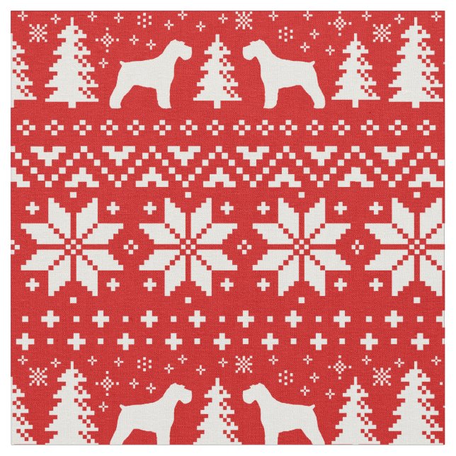 Schnauzer Dog Silhouettes Christmas Holiday Fabric (Close Up)