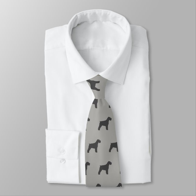 Schnauzer Dog Silhouettes Pattern Grey Tie (Tied)