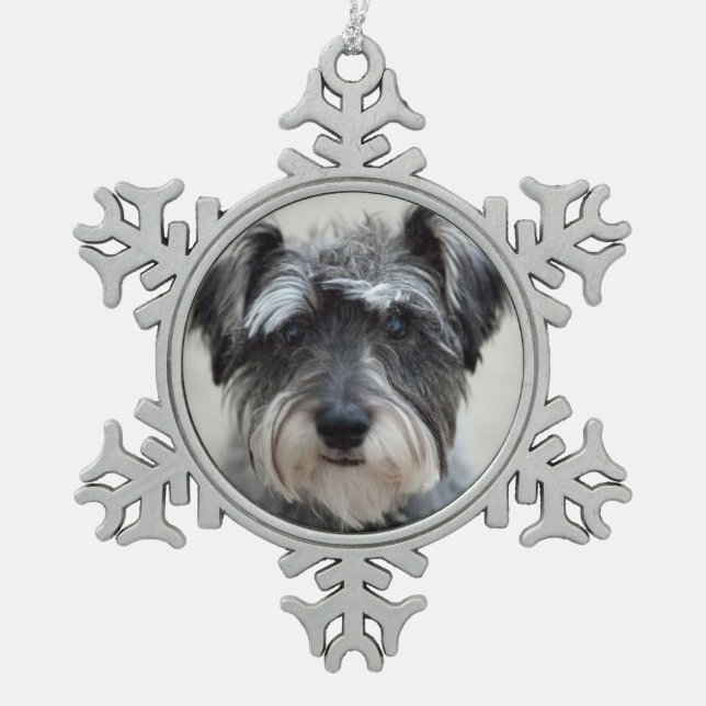 Schnauzer Dog Snowflake Pewter Christmas Ornament (Front)