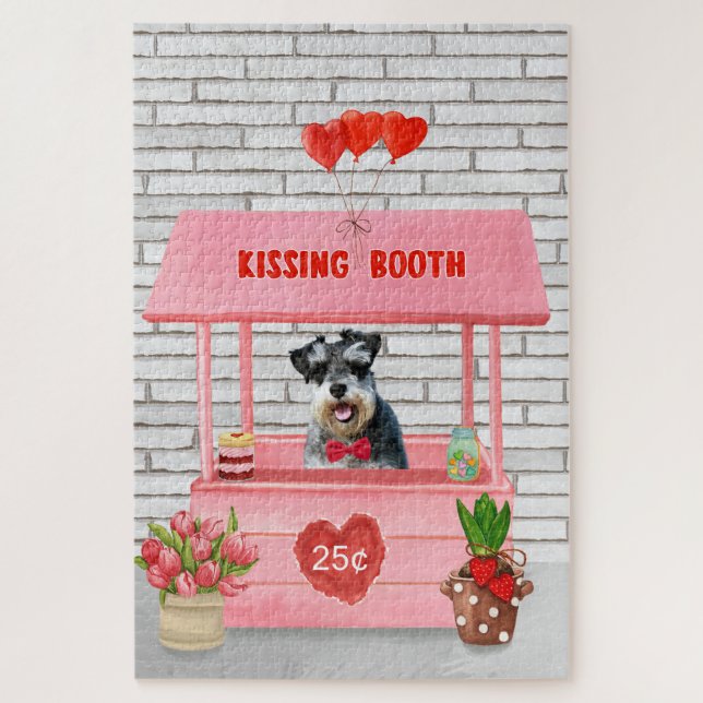 Schnauzer Dog Valentine's Day Kissing Booth Jigsaw Puzzle (Vertical)