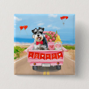 Schnauzer Dog Valentine's Day Truck Hearts 15 Cm Square Badge