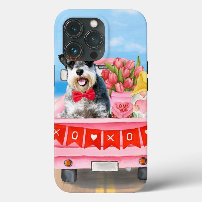 Schnauzer Dog Valentine's Day Truck Hearts Case-Mate iPhone Case (Back)