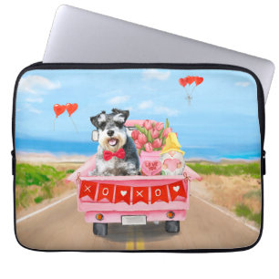 Schnauzer Dog Valentine's Day Truck Hearts Laptop Sleeve