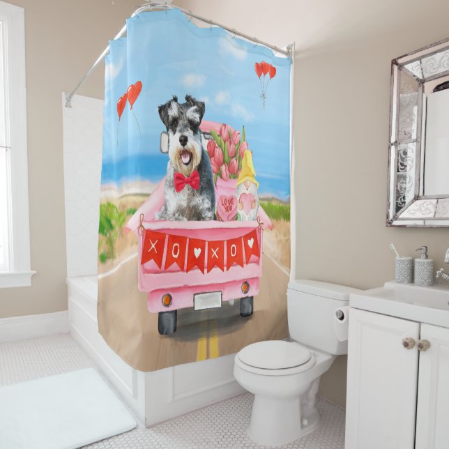 Schnauzer Dog Valentine's Day Truck  Shower Curtain (In Situ)