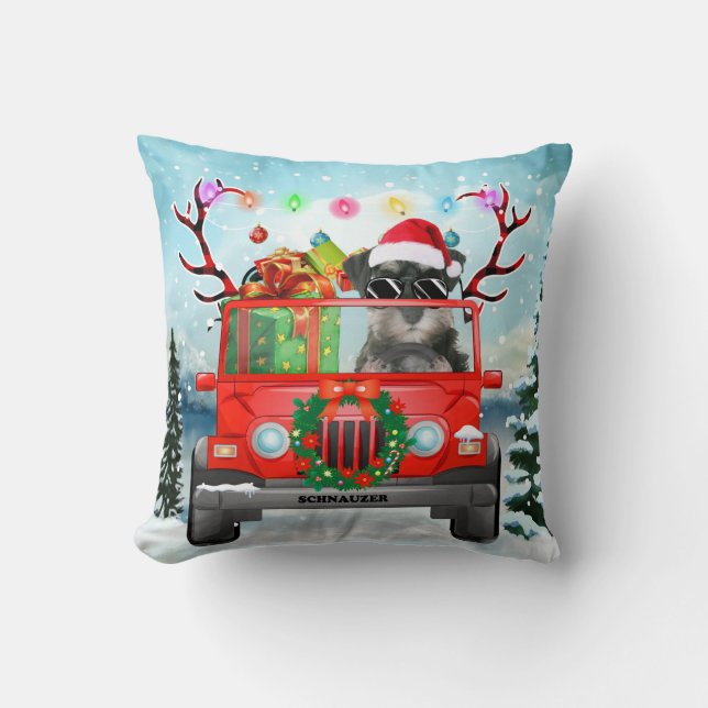 Schnauzer dog with Christmas gifts Cushion (Front)